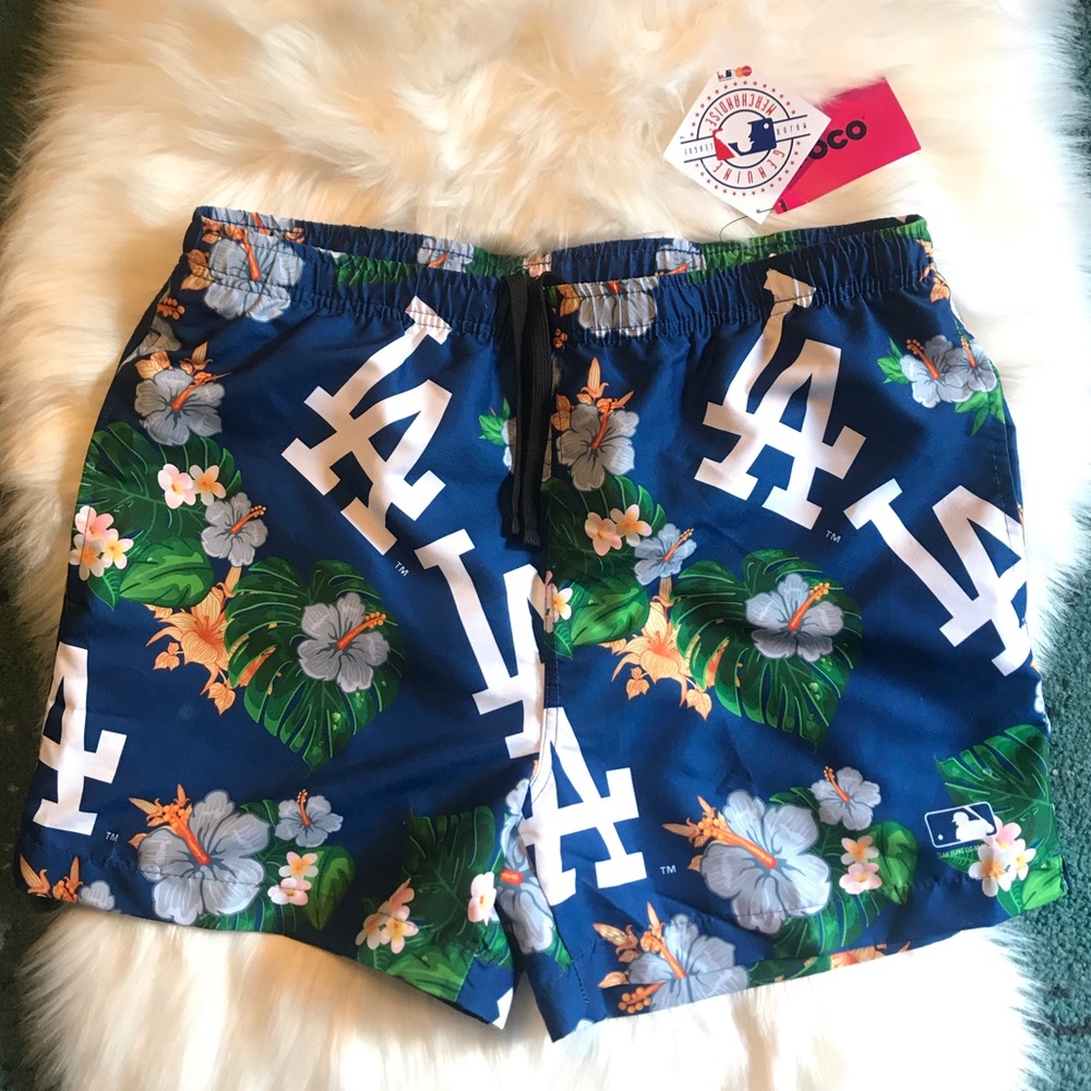 NWT Mens Floral LA Dodgers Swim Trunks Sz Large